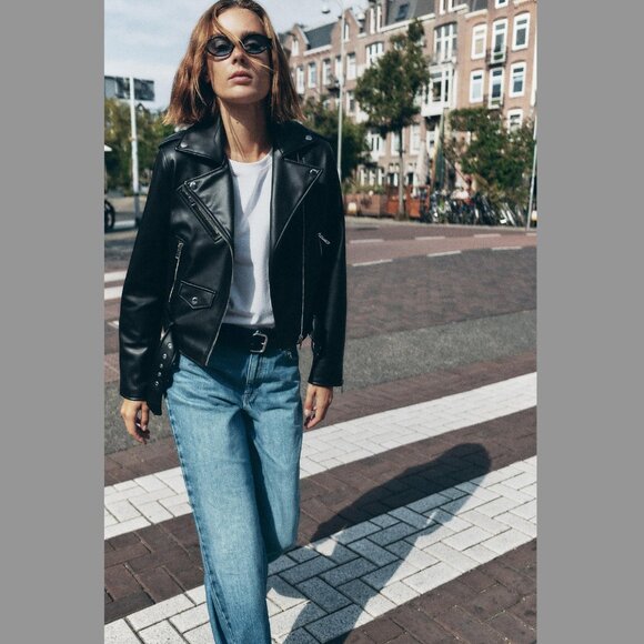 NWT NEW Zara Womens Faux Leather Biker Jacket Black, Size S - Picture 2 of 5